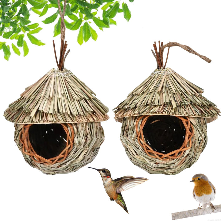 2 Stück Nistkästen, Vogelnest, Handgewebte Vogelhäuser, Vogelhäus zum Aufhängen, Gras Bird Nest für