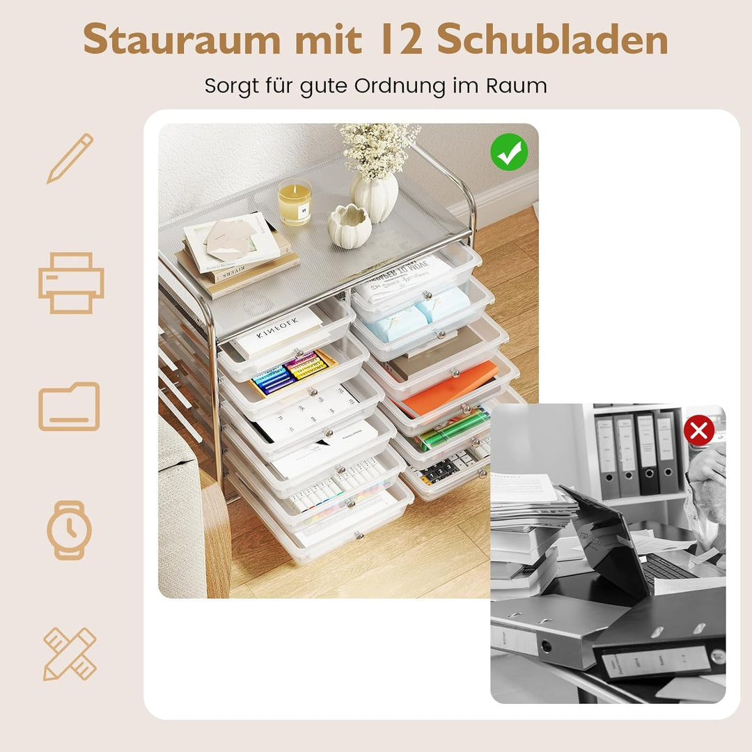COSTWAY Rollwagen mit 12 stapelbaren Schubladen, Schubladenwagen Rollcontainer mit Metallgestell & A