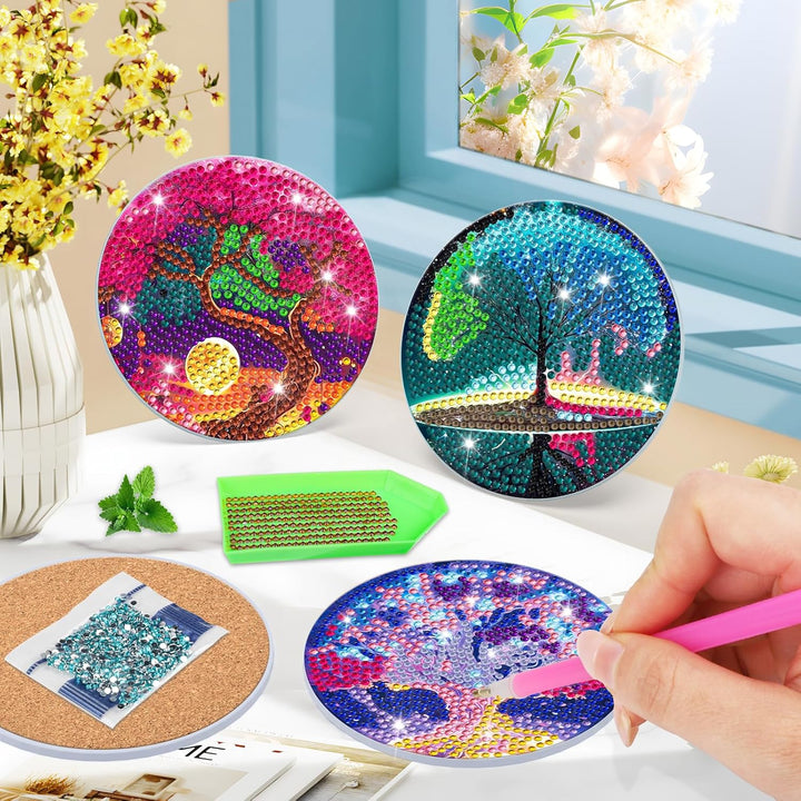 8 STK Diamond Painting Untersetzer mit Halter, Diamond Painting Tree of Life, Diamant Painting Bilde