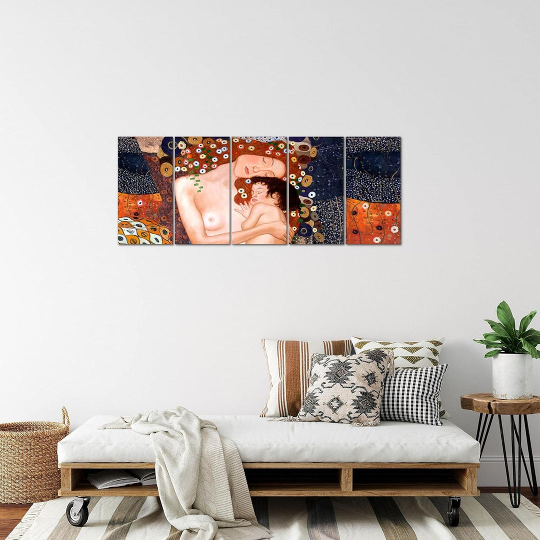 Runa Art Bild Gustav Klimt Mutter und Kind Wandbilder auf Vlies Leinwand 5 Teilig Wanddekoration Woh
