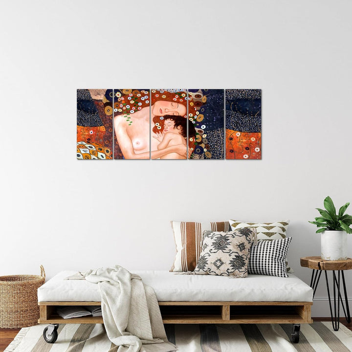 Runa Art Bild Gustav Klimt Mutter und Kind Wandbilder auf Vlies Leinwand 5 Teilig Wanddekoration Woh