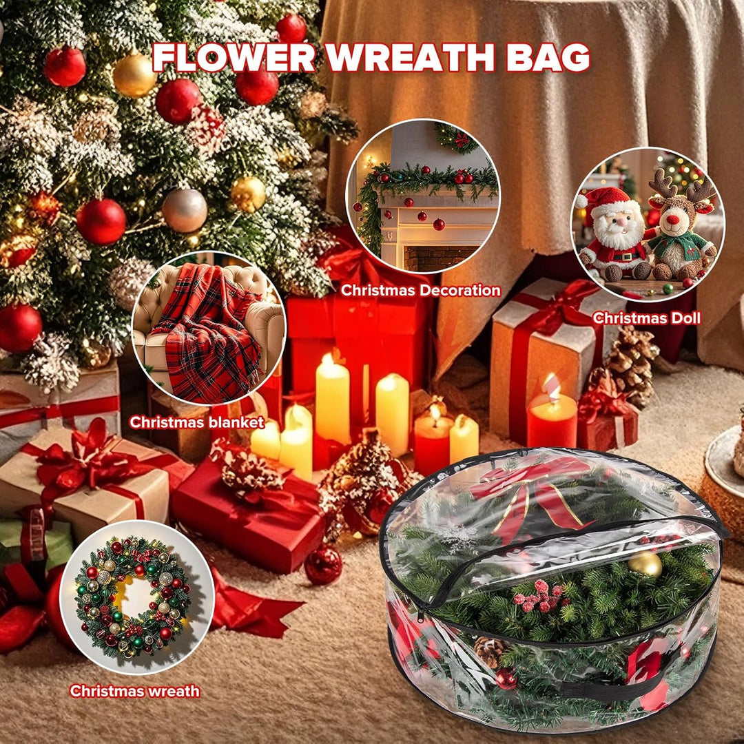 Transparente Aufbewahrungstasche für Weihnachtskranz, Girlande, wasserdicht, Weihnachtsdekoration, O