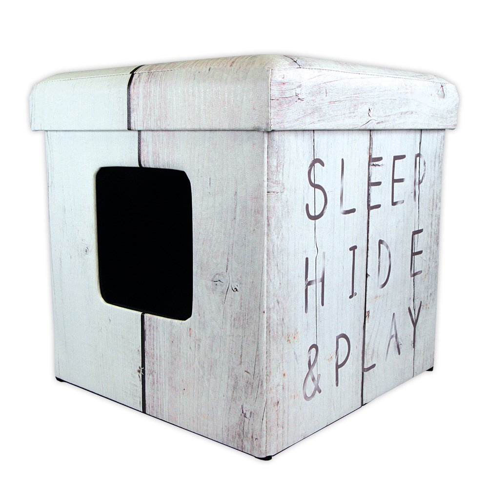 D&D 434-431603 Katzenhöhle/Hocker Ottoman Sleep, Hide, Play, weiss white L, white L