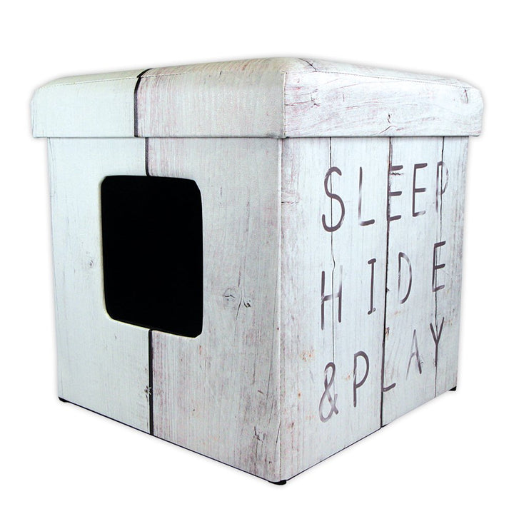 D&D 434-431603 Katzenhöhle/Hocker Ottoman Sleep, Hide, Play, weiss white L, white L
