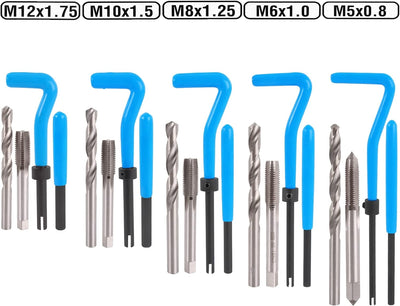 TECPO Gewinde Reparatur Set 131 Teile Gewindereparatur Werkzeug M5 M6 M8 M10 M12