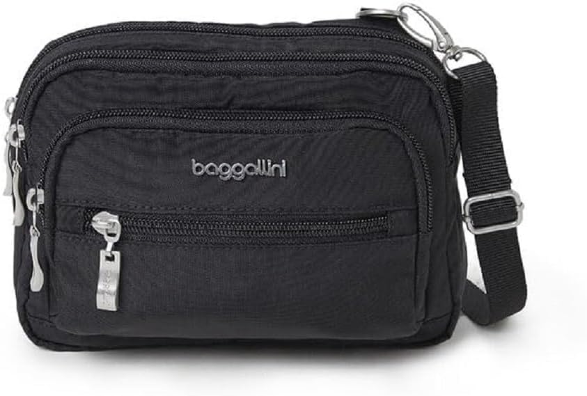 Baggallini Triple Zip Mini Sac bandoulière, Noir Schwarz, Schwarz