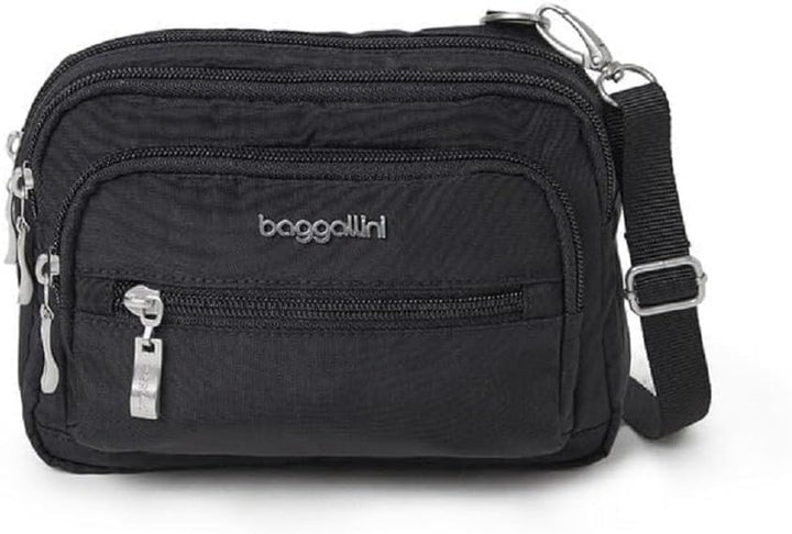 Baggallini Triple Zip Mini Sac bandoulière, Noir Schwarz, Schwarz