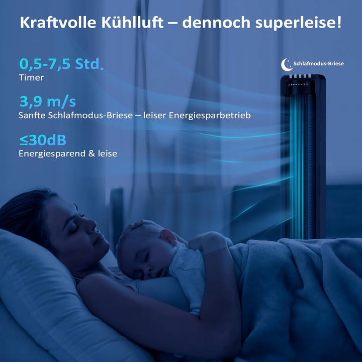 Airvention Turmventilator mit Fernbedienung, 109cm, leise, 100° oszillierender Säulenventilator, Sta