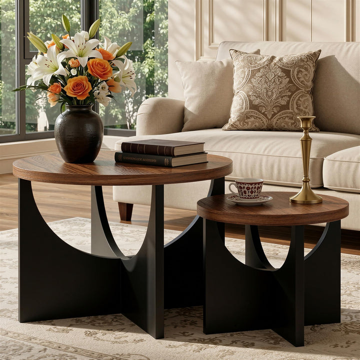 IRONCK Nestingtisch Set aus 2, Couchtisch rund, Moderner Couchtisch aus Holz für Wohnzimmer & Schlaf