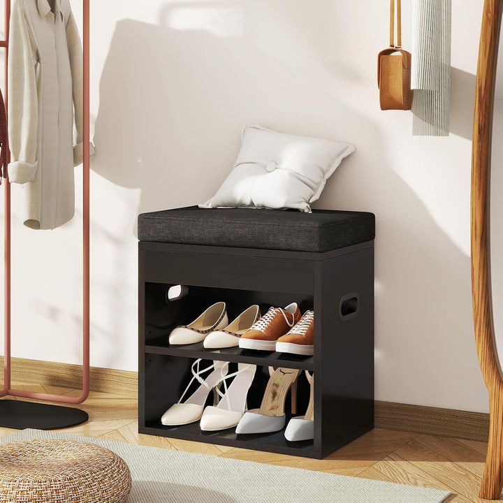YMYNY Schuhbank mit Sitzfläche und Schublade, 2-Stufig Schuhschrank mit sitzbank, Schuhregal Klein m