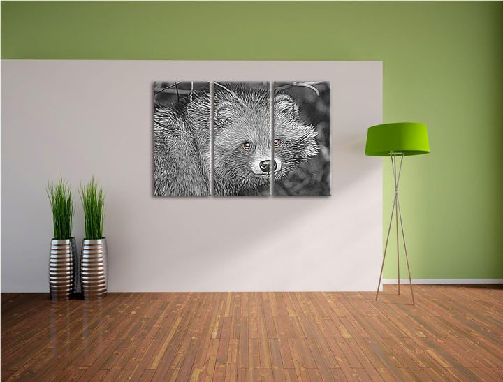 scheuer Waschbär schwarz/weiss Deluxe 3-Teiler Leinwandbild 120x80 Bild auf Leinwand, XXL riesige Bi
