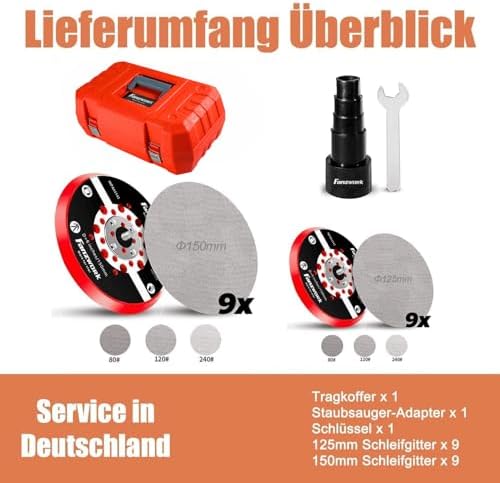 FANZWORK Bürstenloser Exzenterschleifer HG0024,mit 125mm/150mm Schleifteller,5mm Schleifhub, 7-Stufi