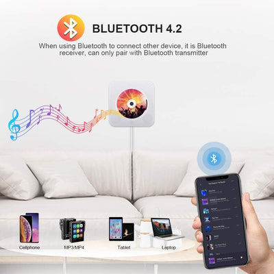 Tragbarer CD Player, Qoosea Wandmontierbar Bluetooth Eingebaute HiFi-Lautsprecher für Kinder, Music