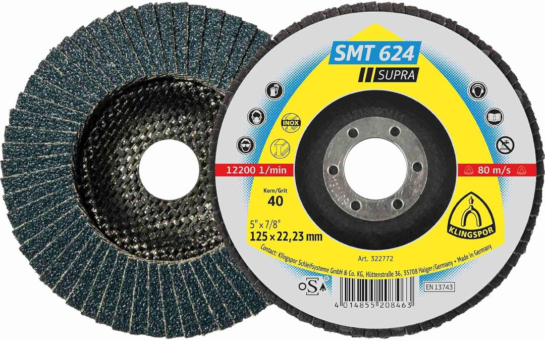 Klingspor 322775 SMT 624 SUPRA, Schleifmop Scheibe SUPRA, Verpackungseinheit 10, 125X22,23, 60, 10