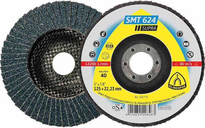 Klingspor 322775 SMT 624 SUPRA, Schleifmop Scheibe SUPRA, Verpackungseinheit 10, 125X22,23, 60, 10