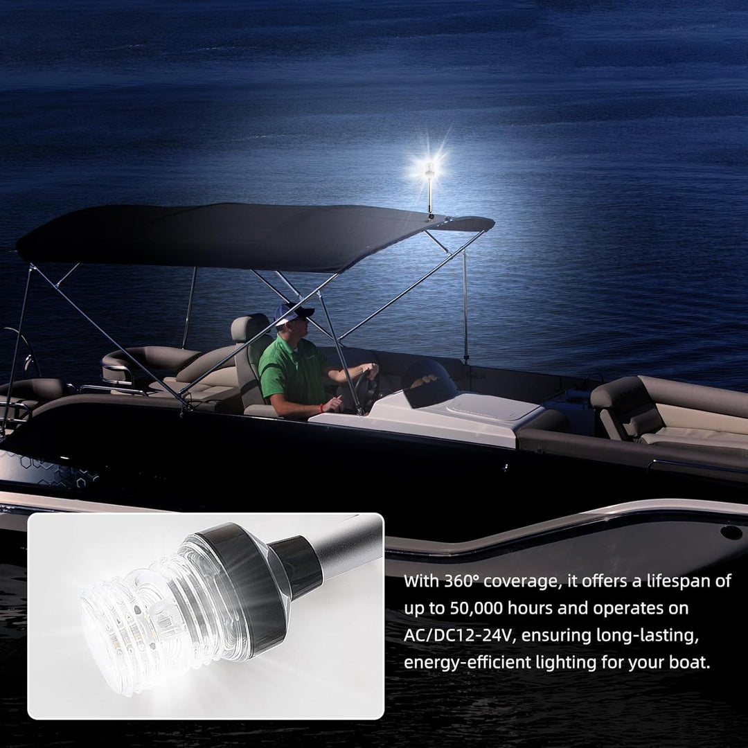 Geloo 12 Zoll verstellbare LED-Navigationslampe weiss herunterklappbares Heck Marine-Ankerlicht, 360