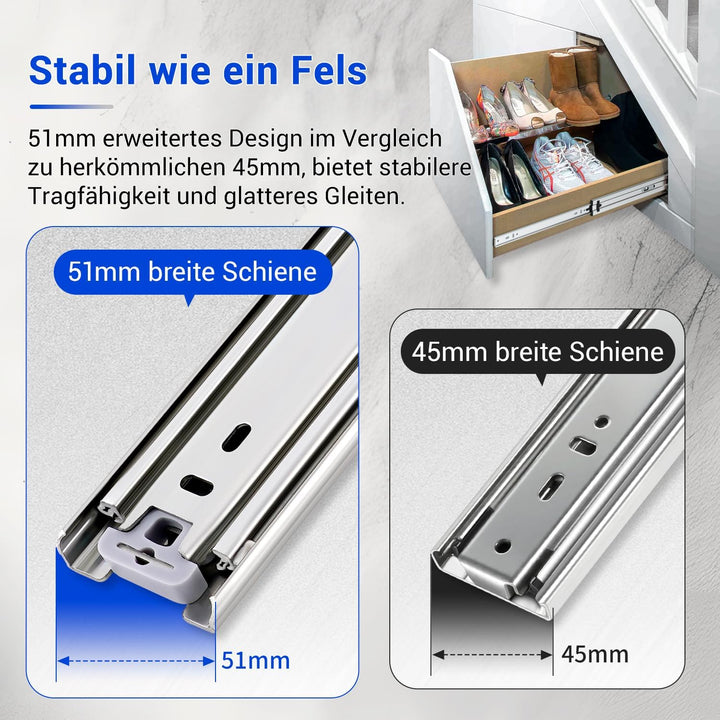Strapazierfähige Schubladenschienen, Vollauszug, Seitenmontage, 35,6 cm, 45,4 cm, 50,6 cm, 50,4 cm,