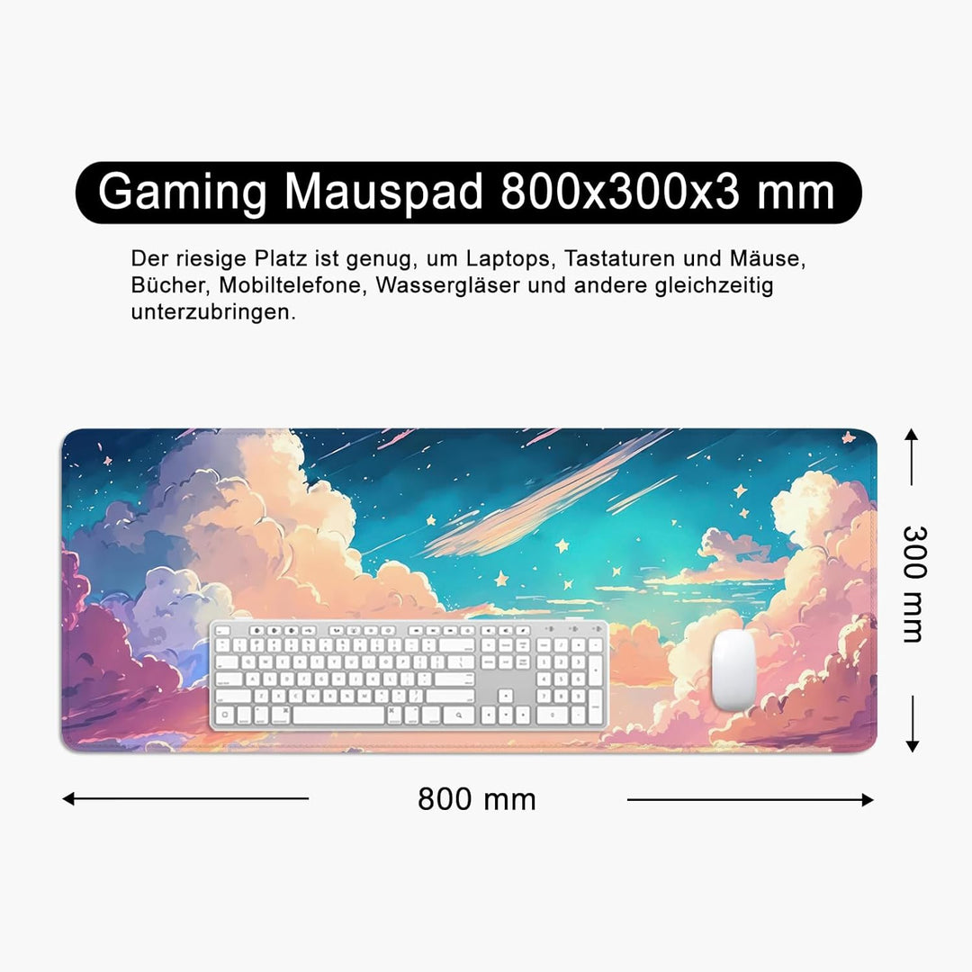 Mauspad Handgemalte Anime Illustration Schreibtischunterlage 80x30cm Mousepad XL Gross Mauspad, Comp