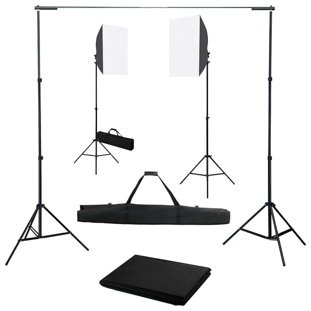 Fotostudio-Set mit Softboxen, Hintergrundsystem, höhenverstellbaren Stativen, LED-Licht, Diffusor un