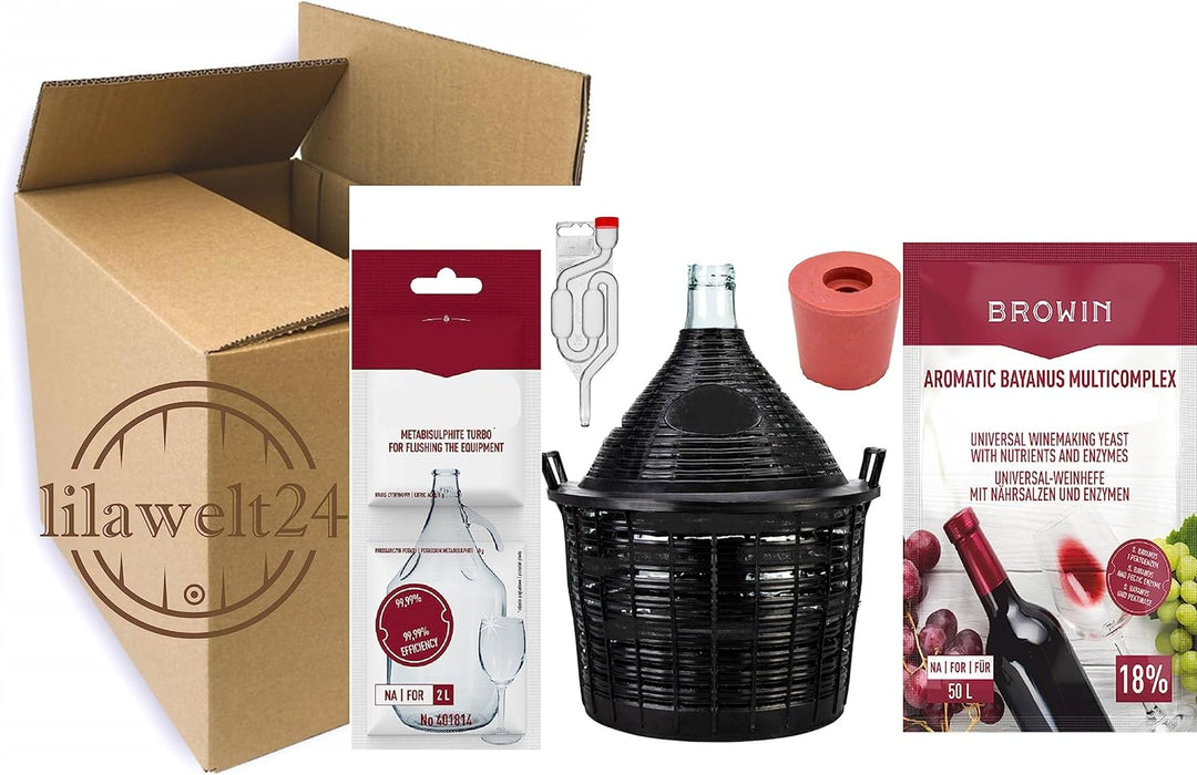 lilawelt24 WEINSET 5 L Glasballon +Gummistopfen+ GÄRRÖHRCHEN+ WEINHEFE+ Kaliumdisulfit Weinballon, G
