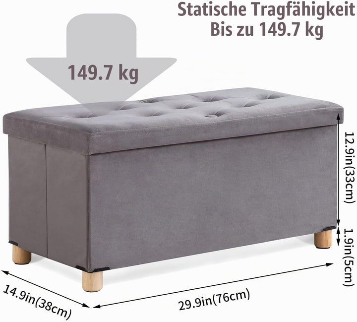 BRIAN &amp; DANY Sitztruhe Sitzhocker Fusshocker mit Stauraum und Deckel mit Holzfüssen, 76 x 38 x 38 cm