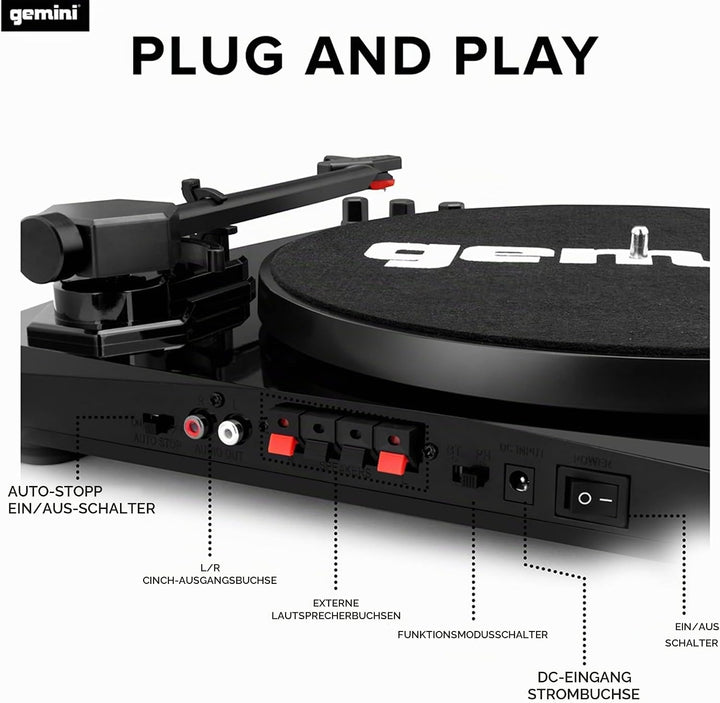 Gemini TT-900BB - Black | Plattenspieler mit Soundsystem - Bluetooth - Komplettsystem