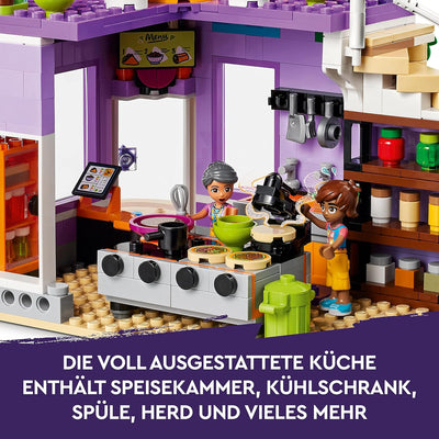 LEGO 41747 Friends Heartlake City Gemeinschaftsküche Spiel-Set mit Koch-Zubehör, 3 Mini-Puppen und d