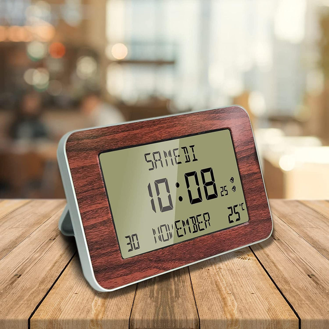 FISHTEC Funkuhr Wecker - Kalender mit Datum Tag und Uhrzeit - Grosse Anzeige - 2 Alarme - Temperatur