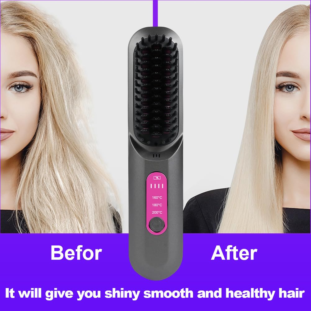 LOPHE Mini Haarglätterbürste, Glättbürste Kabellos, Hair Straightener Comb mit LCD-Bildschirm 3-Stuf
