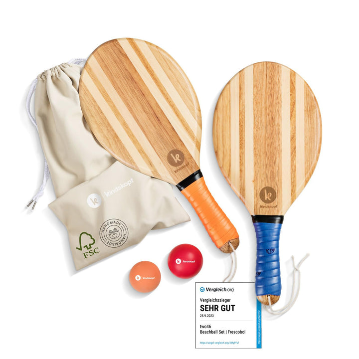 two46 Beachball Set - Frescobol l Der Trendsport aus Brasilien - Handgefertigte Schläger aus Holz (i