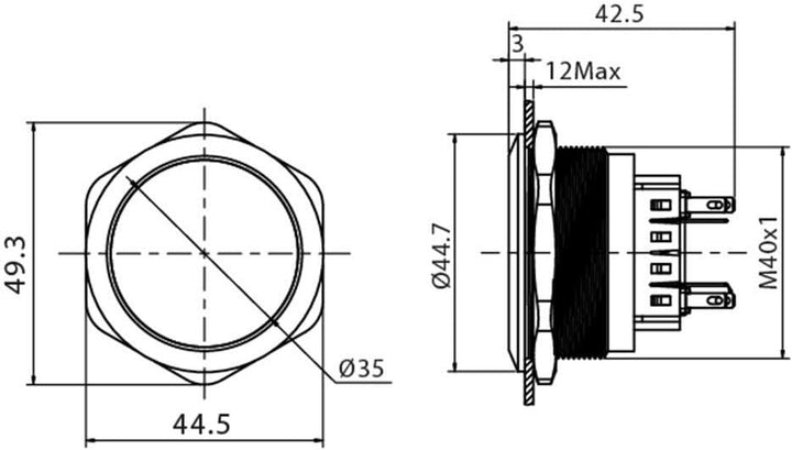 Edelstahl Drucktaster Ø40mm, 2-polig, 10 Pin, Symbol Licht LED Ring (Gelb), Gelb