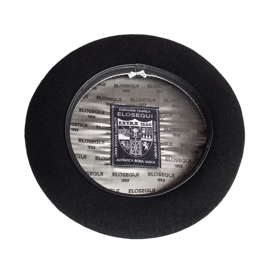 Elosegui Baskenmütze 1858, Schwarz, 100 % Merinowolle, imprägniert mit Sitzpolster (13,5, 57, Schwar