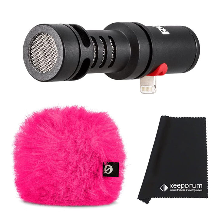 Rode VMML Videomic Me-L Mikrofon für iOS Mobile Geräte + WS9 Windschutz Pink + keepdrum Mikrofasertu