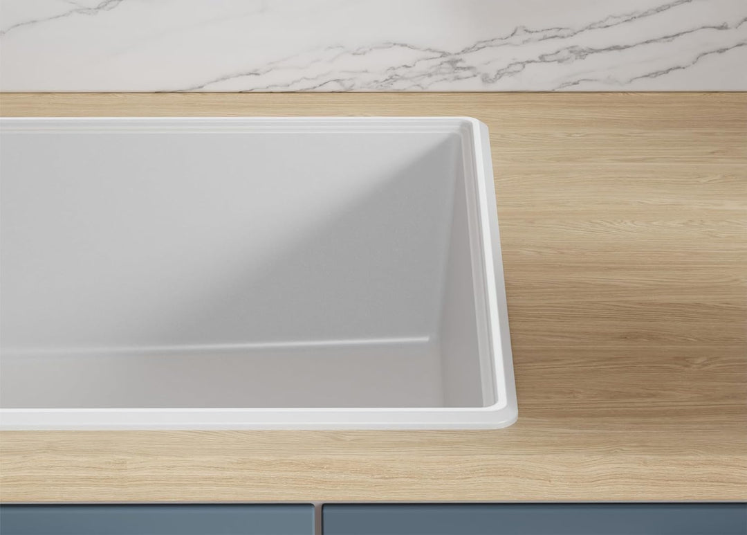 Granitspüle Weiss 78x50 cm, Spülbecken + Ablauf-Set + Küchenarmatur 9000, Küchenspüle für 45er Unter