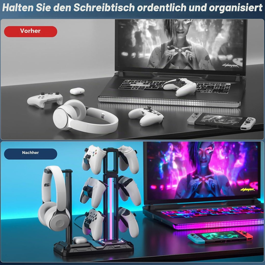 KDD Multi Gaming Headset Halterung mit 9 Lichtmodi - Drehbarer Controller Halter - Universal Kopfhör