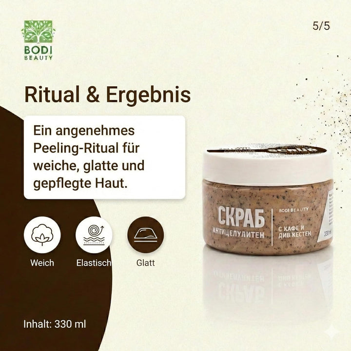 Anti-Cellulite Kaffee-Peeling & Body Scrub 330 ml – Koffein, Kaffeepartikel, Shea & Traubenkernöl, V