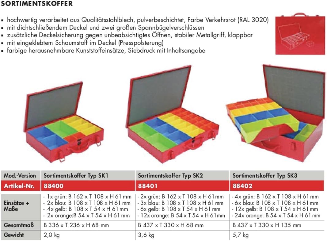 ADB Sortimentskoffer Metall Sortierkasten Kleinteilemagazin Typ SK3 46 Systemfächer Leer stabilen Au