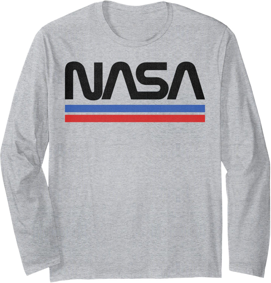 NASA Red Blue Stripe Minimal Logo Vintage Langarmshirt
