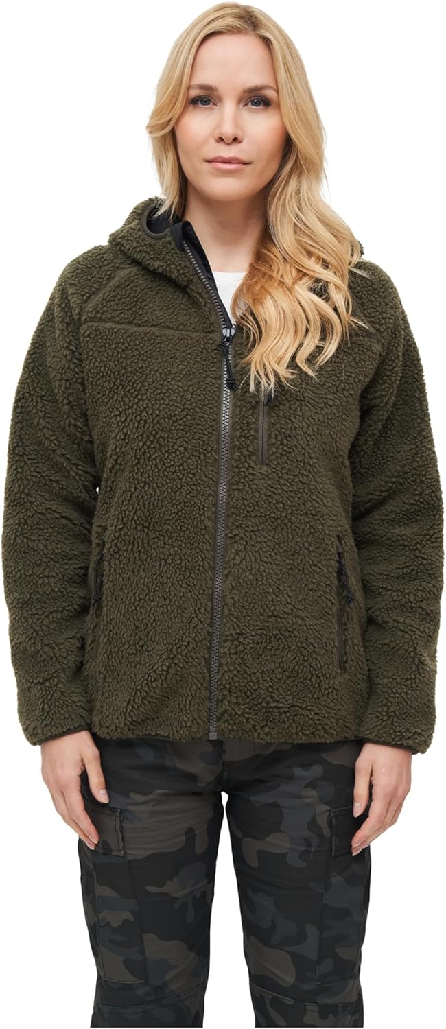 Brandit Women Teddyfleece Jacket Hooded, many colours, Grössen XS bis 5XL, Oliv