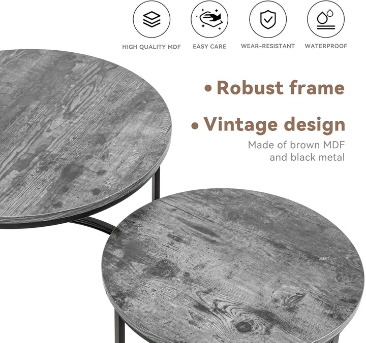 Hawthyhome wohnzimmertisch aus Holz mit Metallrahmen, couchtisch 2er Set & Moderner Beistelltisch Ka