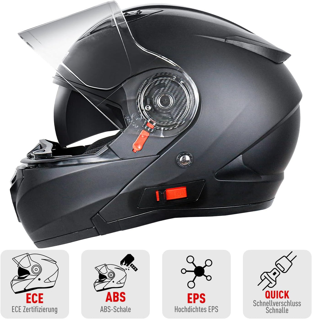 NENKI Helm Motorrad, Motorradhelm Zertifiziert nach ECE 22.06, Klapphelm Motorrad Herren, Schwarzer