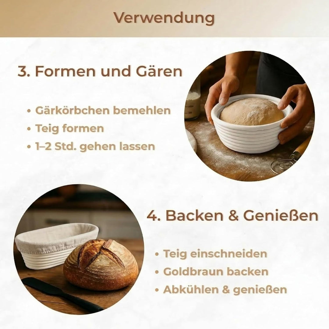 Sauerteig Starter Set 8-Teilig mit Gärkörbchen Rund und Oval, Gärkorb Glasgefäss und Brot Backen Zub