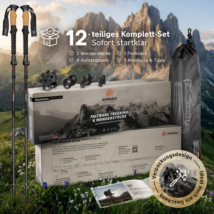 Wanderstöcke faltbar Carbon &amp; Aluminium (nur 240g / 295g) Korkgriff | Ultraleicht &amp; stufenlos verste
