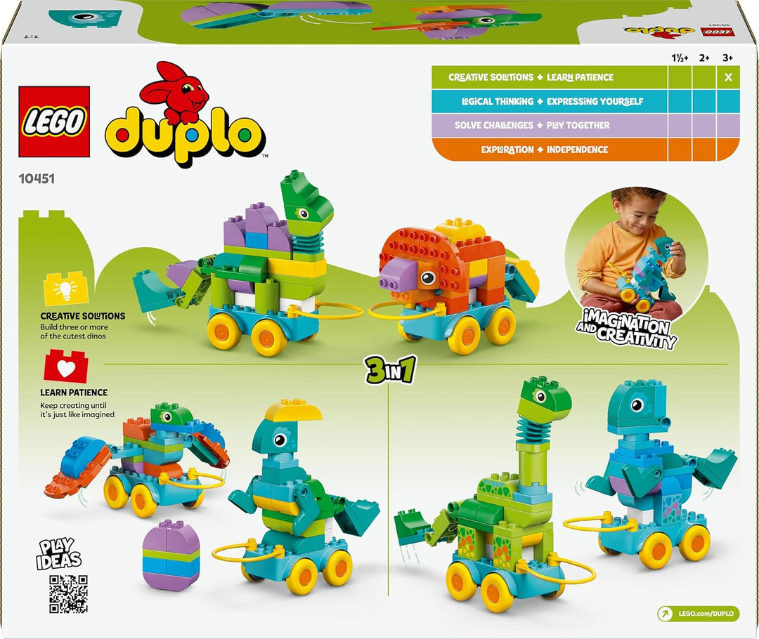 LEGO DUPLO Town Dinos auf Rädern 3-in-1-Set - Spielzeug für Mädchen &amp; Jungen ab 3 Jahren - Diplodocu