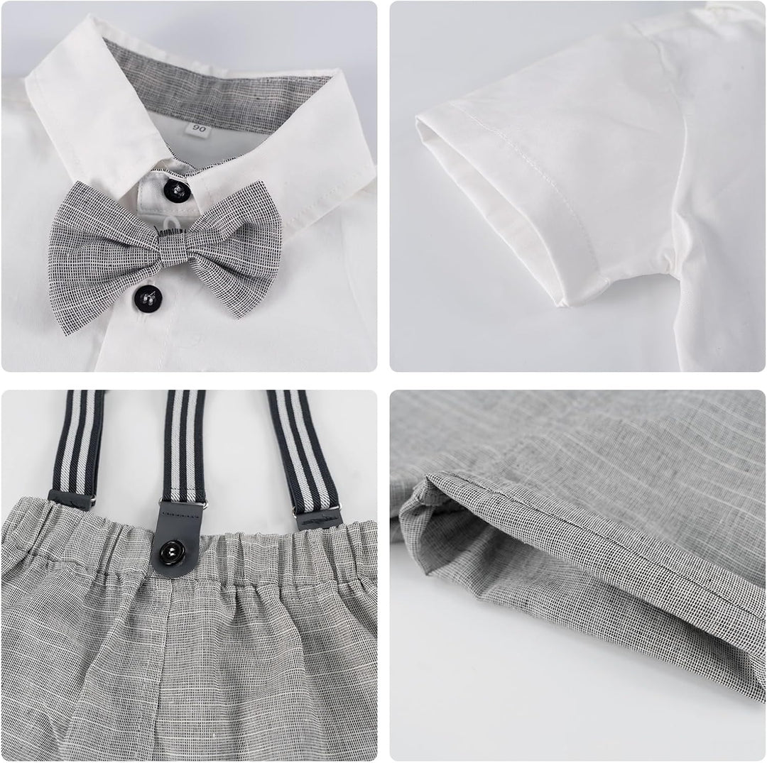 Volunboy Baby Jungen Anzug Set Bekleidung Hemd mit Fliege + Hosenträger Shorts Strampler Anzug 9-12