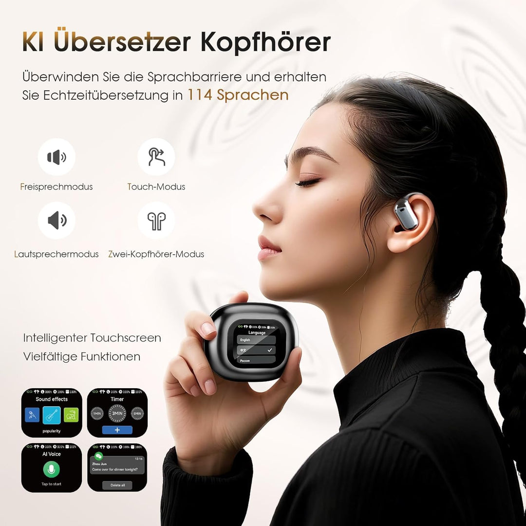 KI Übersetzer Kopfhörer - LCD-Touchscreen Kopfhörer Übersetzer mit 144 Sprachen,60Hrs Laufzeit, Blue