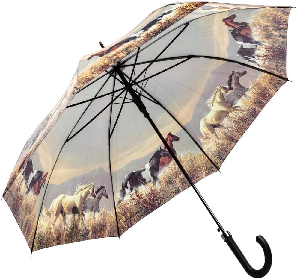 LUCKYWEATHER Regenschirm Stockschirm Damen Motiv Pferde Auf-Automatik I Stockregenschirm gross und s