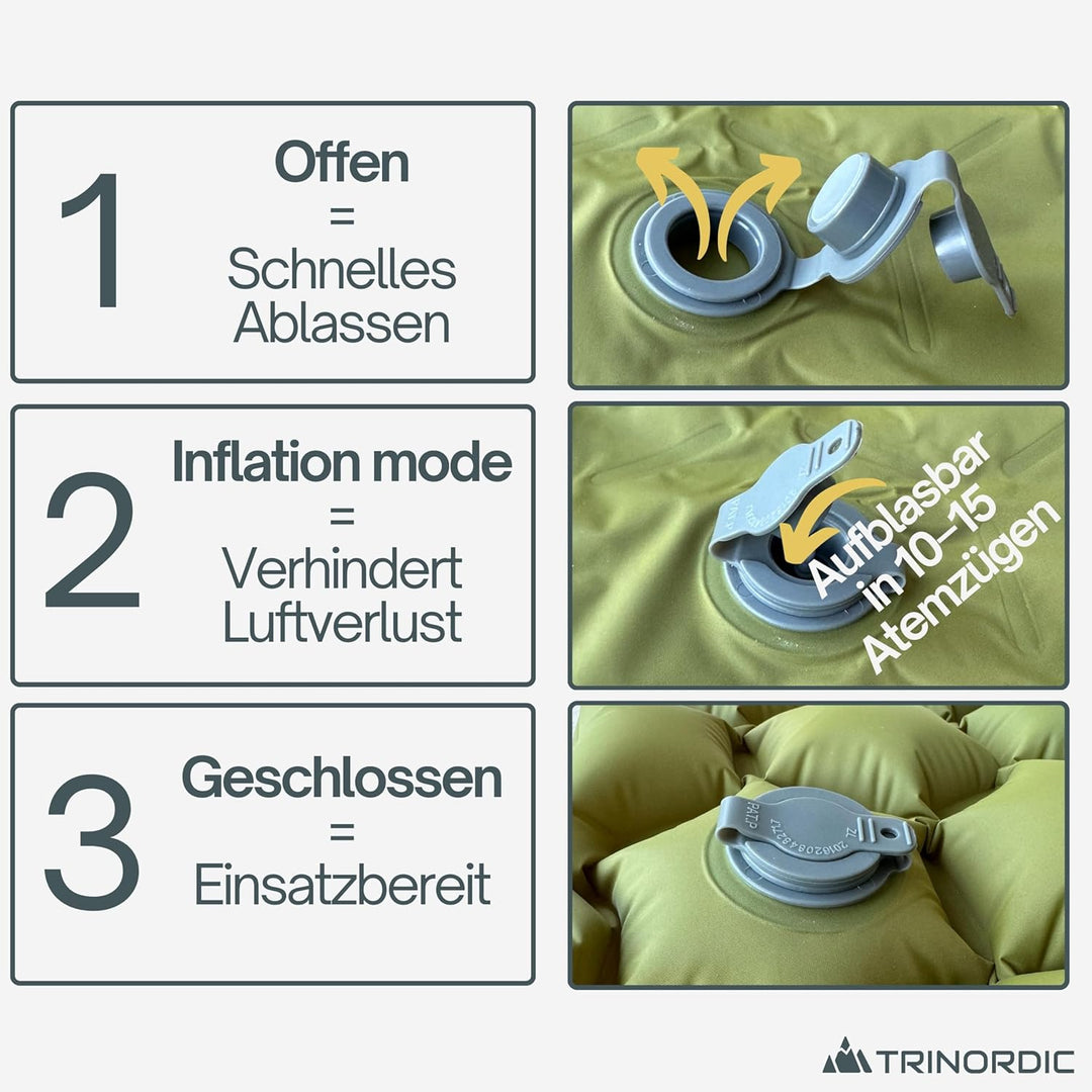 Trinordic 550g Ultraleichte Aufblasbare Isomatte - Mit Aufblasbarem Kissen - Camping Matratze mit Kl