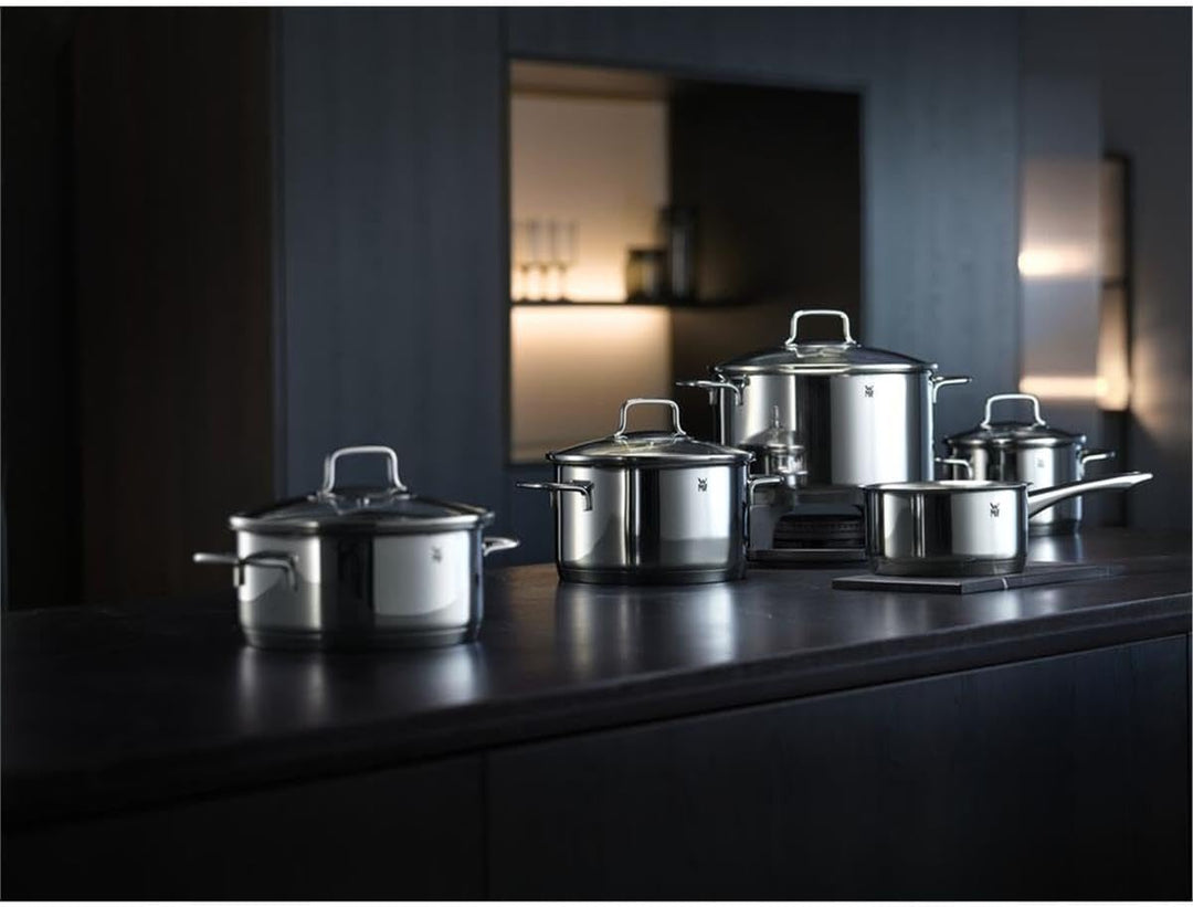 WMF Astoria Topfset Induktion 4-teilig, Kochtopf Set mit Glasdeckel, Cromargan Edelstahl poliert, In