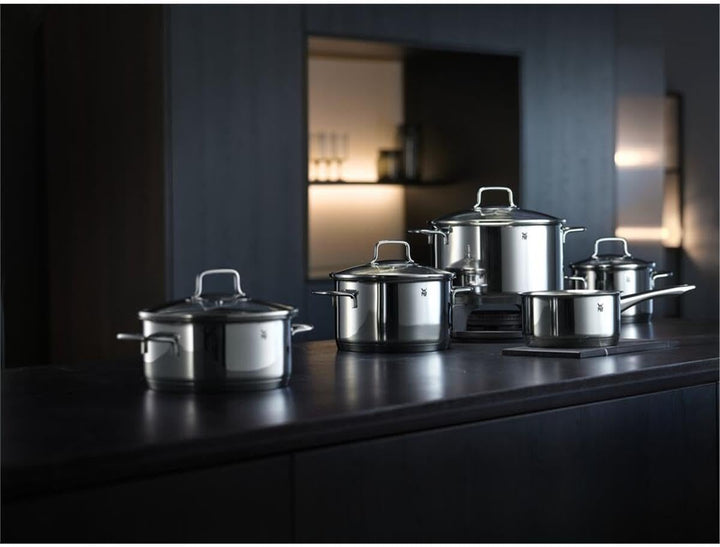 WMF Astoria Topfset Induktion 4-teilig, Kochtopf Set mit Glasdeckel, Cromargan Edelstahl poliert, In